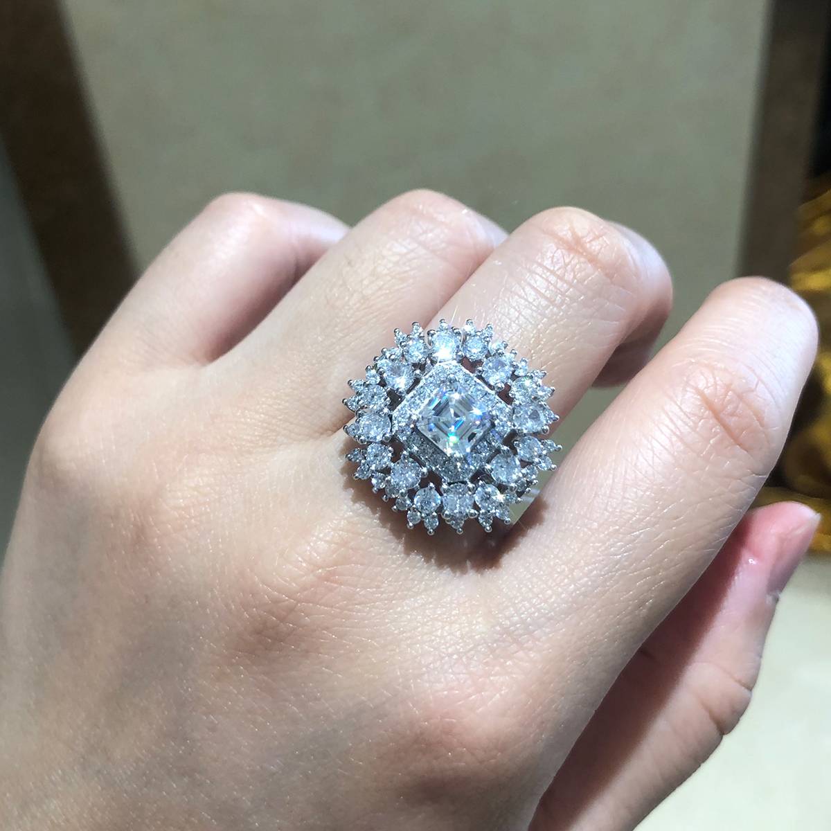 满钻围镶阿斯切女戒S925银镀白金定制选款主石莫桑钻1.0ct/副石高碳钻